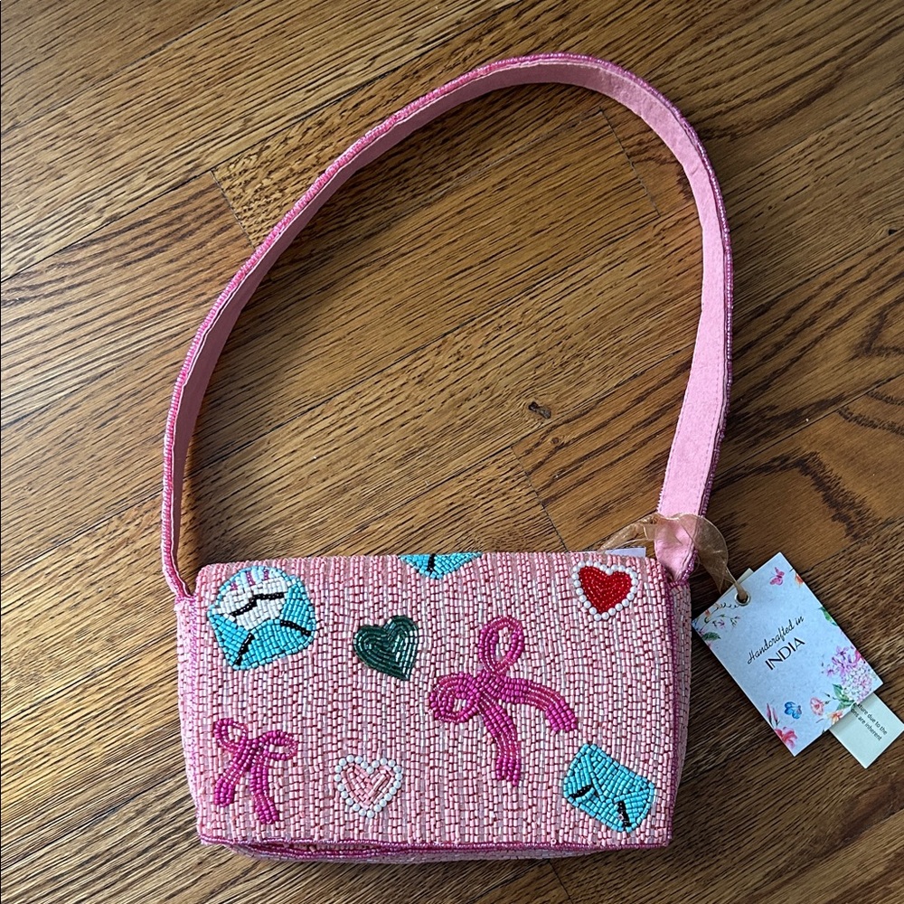 Pink bow beaded bag